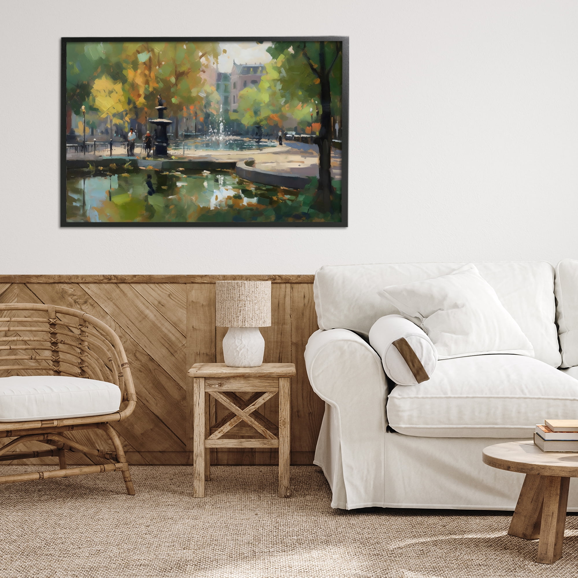 Stupell Industries Autumn Reflections at Park Fountain Black Framed Giclee Art, design by Creative Studio