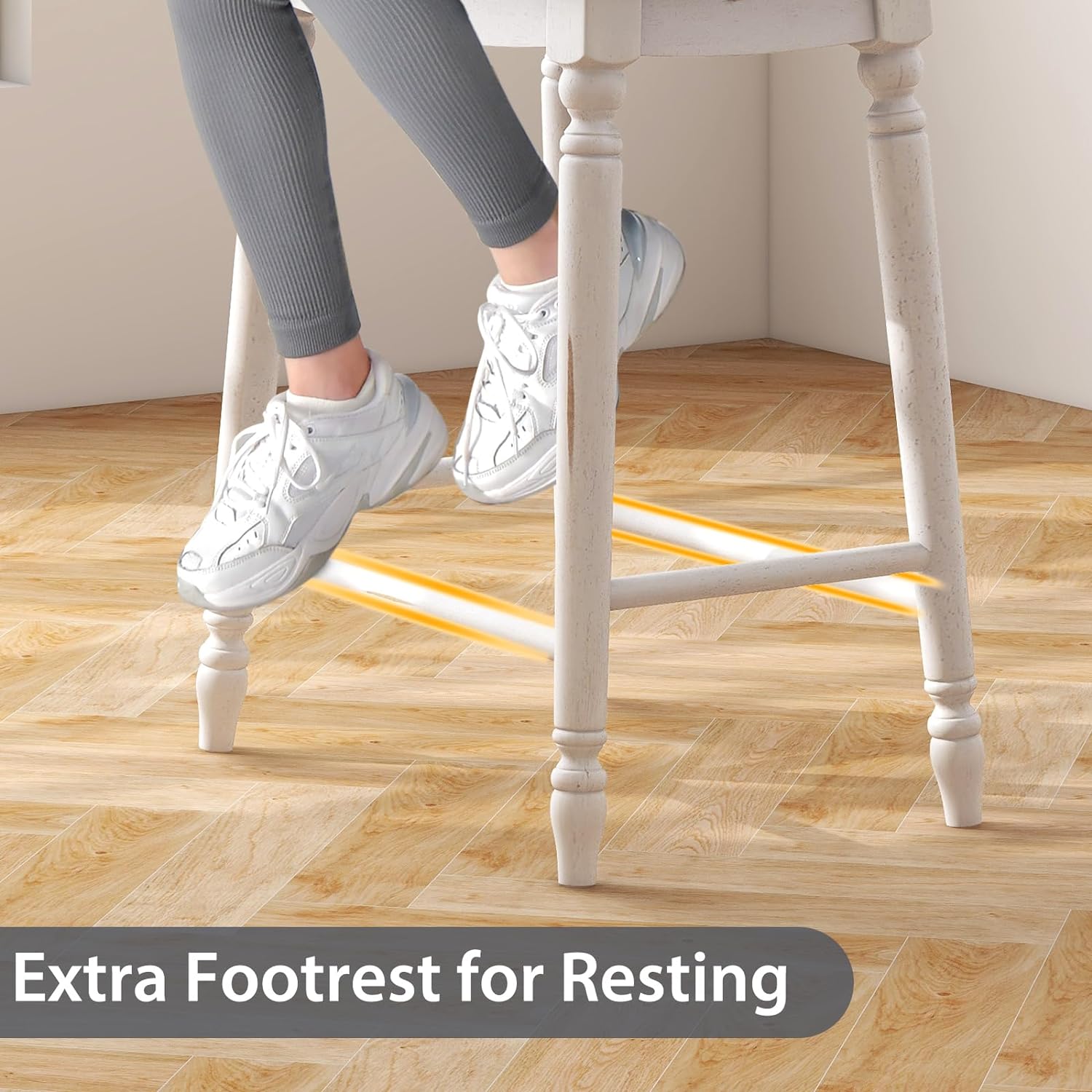 2 Pcs 24'' Counter Height Bar Stool, Rubber Wood Legs, Padded Seat Upholstered Cushions