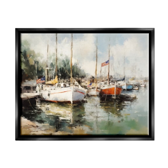 Stupell Industries Americana Boat Harbor Transportation Painting Black Floater Framed Canvas Art Print Wall Art, 21 x 17