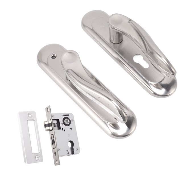 Stainless Steel Plate Lock, Comfortable Grip Easy Installation Door Handle Lock Set With Cylinder Keys For Household Use