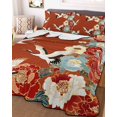 thumbnail image 3 of Quilts Twin Size Bedding Set, Japanese Style Lightweight Quilted Comforter, Red Farmhouse Botanical Peony Birds Soft Reversible Bedspread Coverlet with Pillow Covers for All Season, 68" x 86", 3 of 7