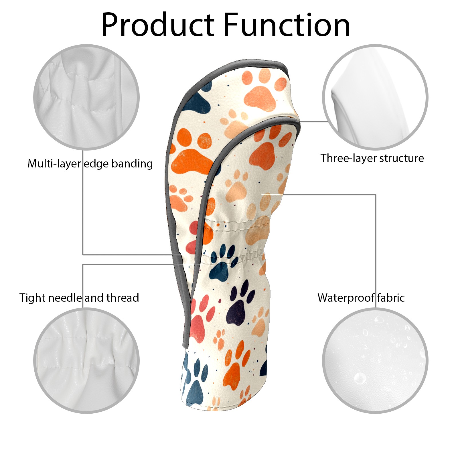 Golf Club Covers PU Leather Waterproof Head Covers for Fairway Woods Hybrids Colorful Animal Paw Prints
