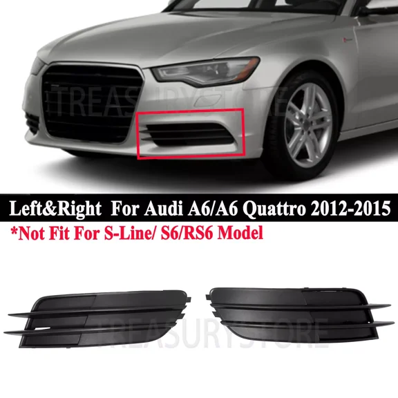 For Audi A6 / A6 Quattro 2012-2015 Left Right Front Bumper Fog Light Cover Pair