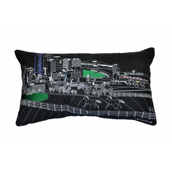24" Black Lexington Nighttime Skyline Lumbar Decorative Pillow