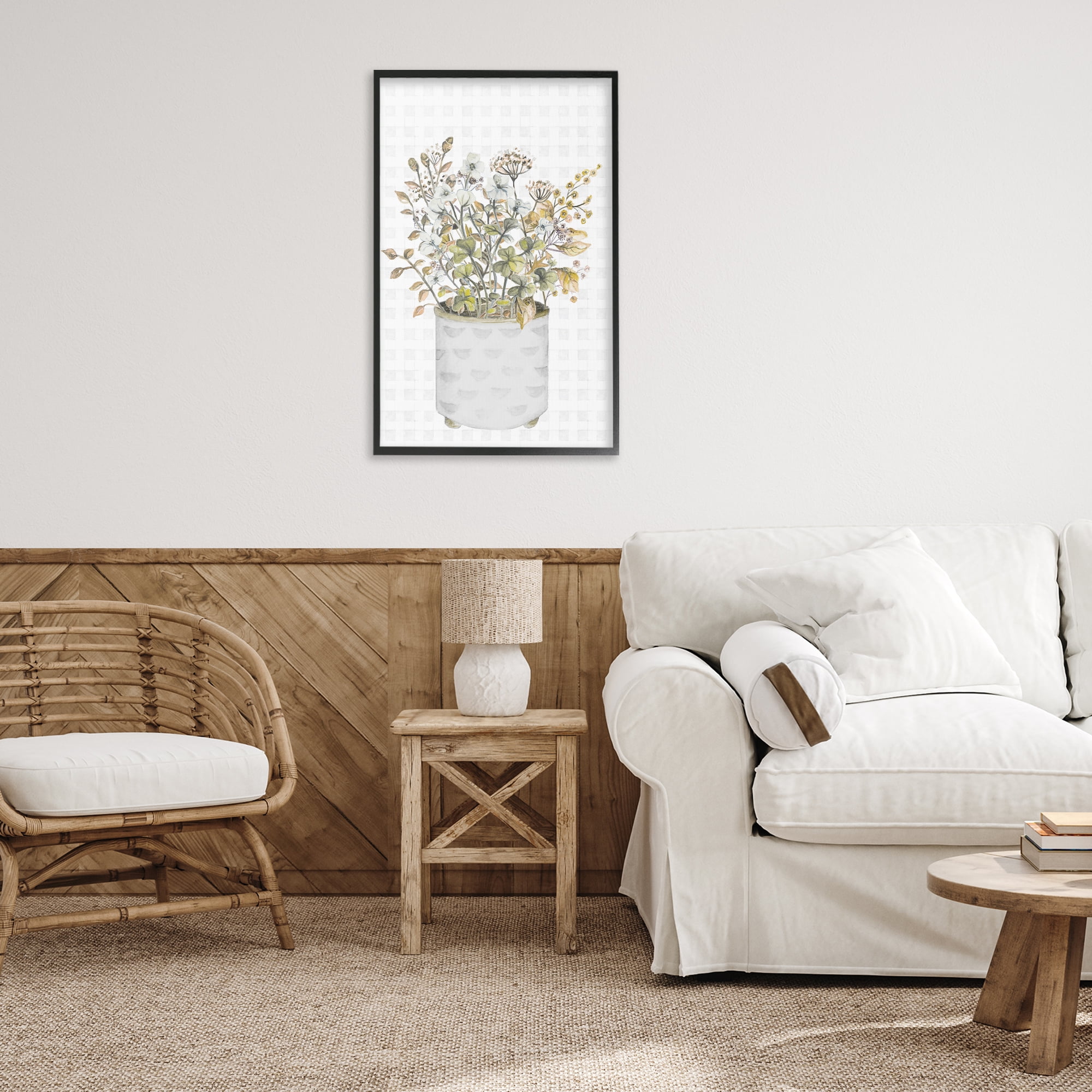 Stupell Industries Neutral Potted Wildflowers Botanical & Floral Painting Black Framed Art Print Wall Art, 20 x 30