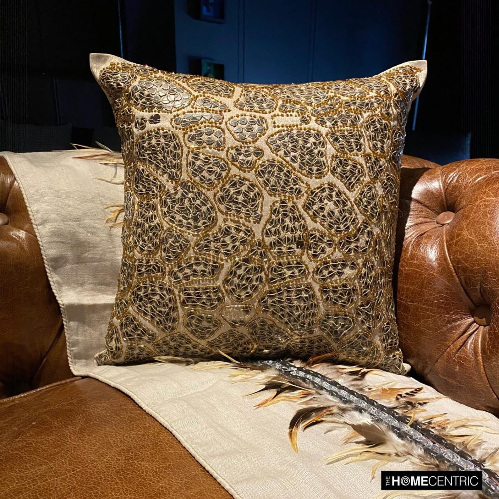 The HomeCentric Pillow Case Zipper, Beige Shams, Leopard Sequins Pillow Shams, Pack of 2, 24x24 inch (60x60 cm) Pillow Shams, Square Silk Pillow Sham, Style, Animal Print - Leopard Spots