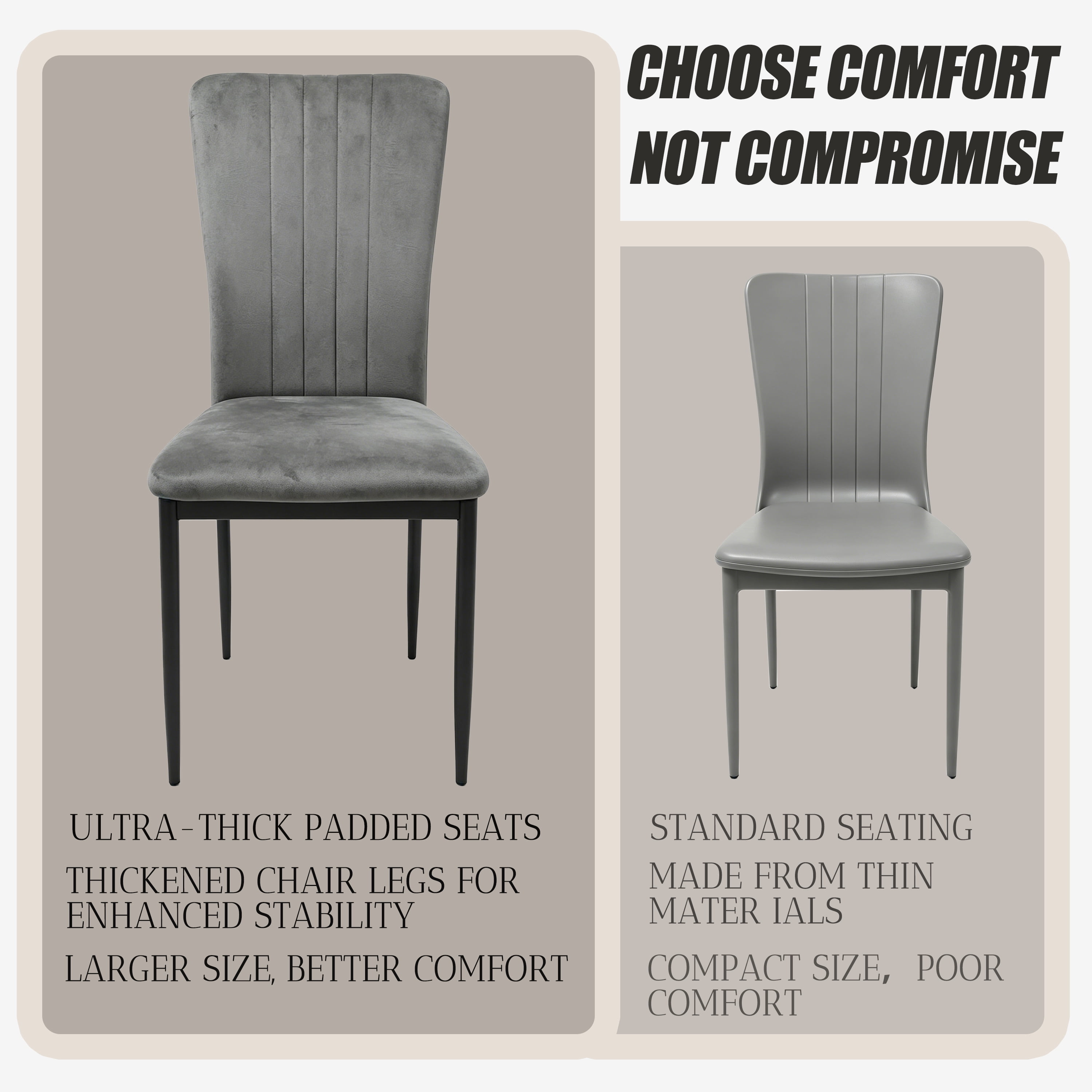 Dining Chairs Set of 4, Velvet Upholstered with Metal Legs and Adjustable Feet, Modern Kitchen Chairs for Dining Room and Living Room, Dark Grey