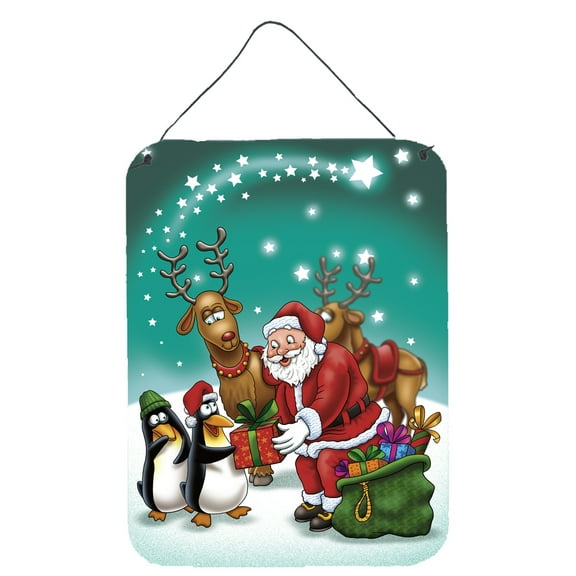 Carolines Treasures APH3872DS1216 Santa Claus Christmas with the penguins Wall or Door Hanging Prints 12x16 multicolor
