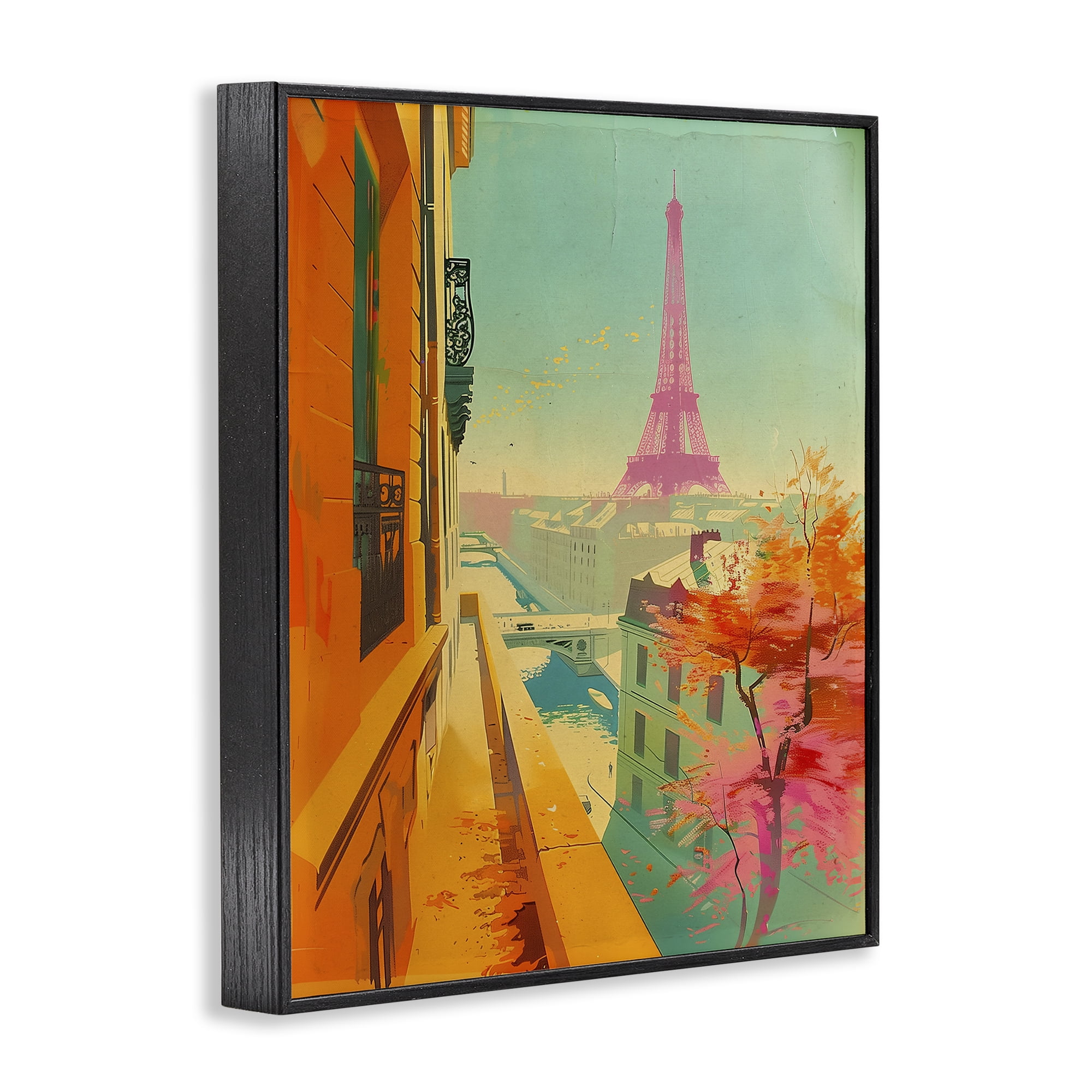 Stupell Industries Modern Eiffel Tower Town & City Painting Black Framed Art Print Wall Art, 24 x 30