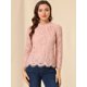 thumbnail image 4 of Blusa de encaje con cuello de volantes Allegra K Manga larga Rosas XL, 4 of 6