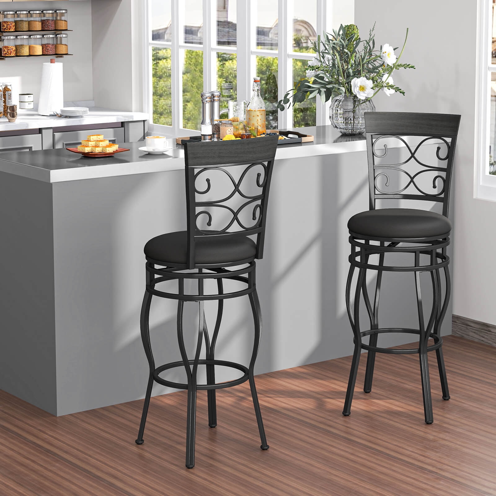 Costway Set of 2 Vintage Swivel METAL Bar Stools 30'' Bistro
