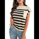 thumbnail image 1 of Suéter Informal de Cuello Redondo y Rayas con Aguja Gruesa para Mujer, Caqui, Talla XL, 1 of 7