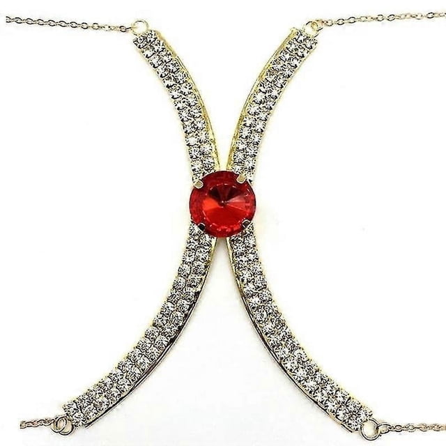 Cadena para el pecho con incrustaciones de diamantes de imitación Yashi Lencería de Bikini rojo dorado