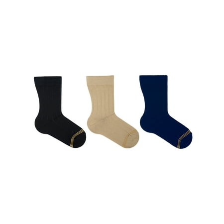 Gold Toe Boys Socks, 3 Pack Crew Wide Rib Dress Formal Sizes 3/9 - 9/2.5