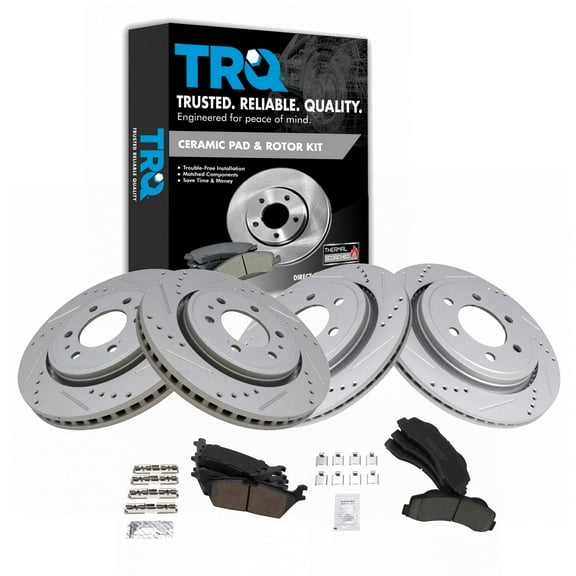 TRQ Front and Rear Performance Brake Pad & Rotor Kit Brake Pads Brake Rotors Set Ceramic Solid Premium G-Coated Fits Select 2015-2017 Ford F-150
