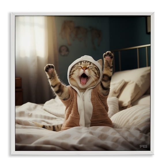 Stupell Industries Cottage Yawning Cat in Bed White Framed Giclee Art, 24 x 24, by RB