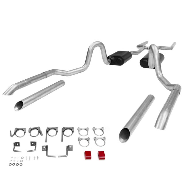 Flowmaster Exhaust System Kit 17119 American Thunder Header Back System; Aluminized Steel; With Mufflers; 2-1/2 Inch Pipe Diameter; Dual Exhaust With Dual Exit; Rear Exit; Without Tip