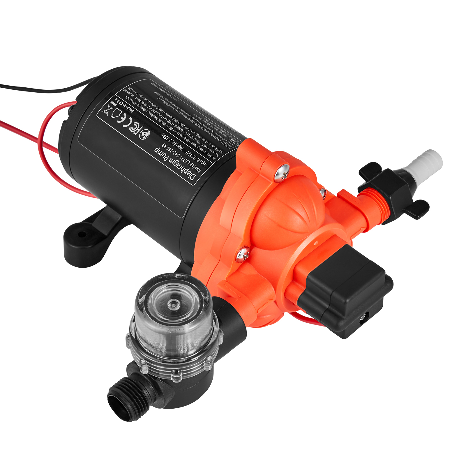 KFFKFF 4 GPM Flow Rate, 3-Chamber Self-Priming Diaphragm Pump with Automatic Pressure Switch, 40 PSI Max Pressure, 12V DC RV Water Pump