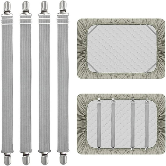 ERDS-4Pcs Adjustable Bed Sheet Straps Clips, Elastic Mattress Sheet Fasteners Holder and Suspenders, Grippers to Hold Sheet, Mattress, Sofa, Couch, Table Cloth, Recliner Ironing Board Cover and More