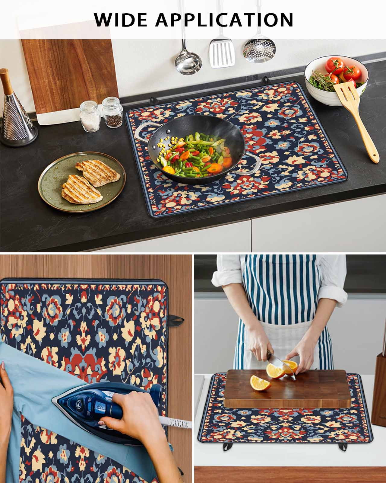nqOlkjepod Large Induction Cooktop Protector Mat 36"x21", Red Blue Geometric Stove Top Covers for Electric Stove, Ethnic Vintage Southwest Floral Stove Burner Cover Mats, Glass Top Stove Cover