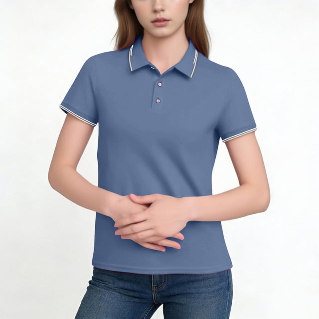 FRSASU Polos pour Femmes à Manches Courtes, Boutons, Col à Revers, Hauts d'Été, Tenue de Bureau Décontractée, T-Shirts Basiques, Bleu, TG (TG)