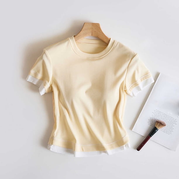 Pijama de manga corta para mujer, de verano, ligero y transpirable, con almohadillas para el pecho y camisetas de manga corta. Pijama de poliéster para mujer.
