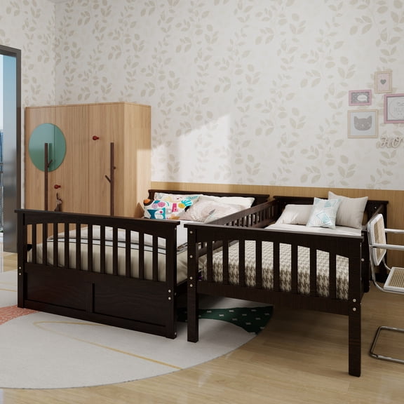 Twin over Full Bunk Bed with Drawers, Convertible Beds, Espresso
