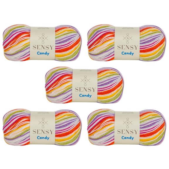 5 Skeins of Sensy Candy Yarn, 3.5 oz, 251 Yards, Multicolor Yarn for Crocheting and Knitting, Craft Yarn, Gauge 3 Light (5432)