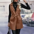 thumbnail image 2 of ATOYSOY Solid Color Coat Lapel Open Front Cardigan Fall Winter Sleeveless Vest Loose Dress Jackets for Women Casual Leather Outwear Trendy Brown XL, 2 of 6