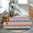 thumbnail image 4 of 4ft Washable Round Rug, Geometric Bohemia Non-Slip Circle Area Rug for Living Room Bedroom, Stripes Blue Orange and Yellow Indoor Floor Mat for Home Decor, 4 of 9