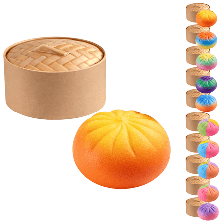 JeashCHAT Colorful Dumpling Stress Balls Sensory Squeeze Toys Steamed Bun Shaped Stress Relief Toys with Box Soft Stretchy Dough Fidget Toys for Adults