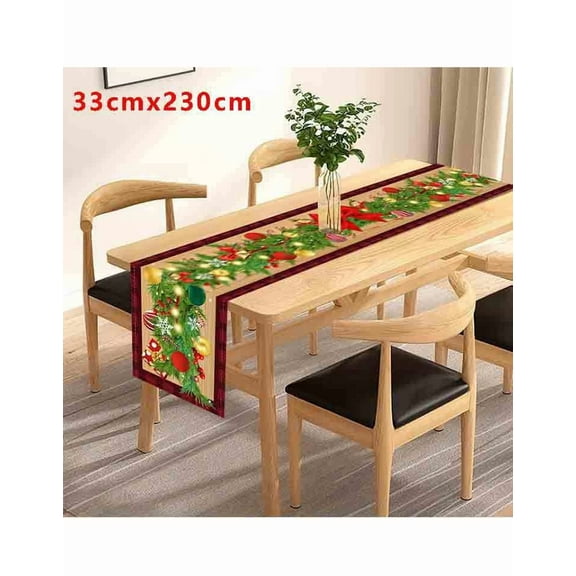 CuiLiyq Christmas Table Runner, Christmas Tree Branch with Bells Xmas Ball Pattern Tablecloth, for Seasonal Winter Xmas Party Decoration Holiday Indoor Home Kitchen Table Decor (13" x 90.55")