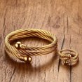 thumbnail image 3 of Women Adjustable Jewelry Sets Twisted Cable Cuff Bangle Bracelet and Ring Set, 3 of 4