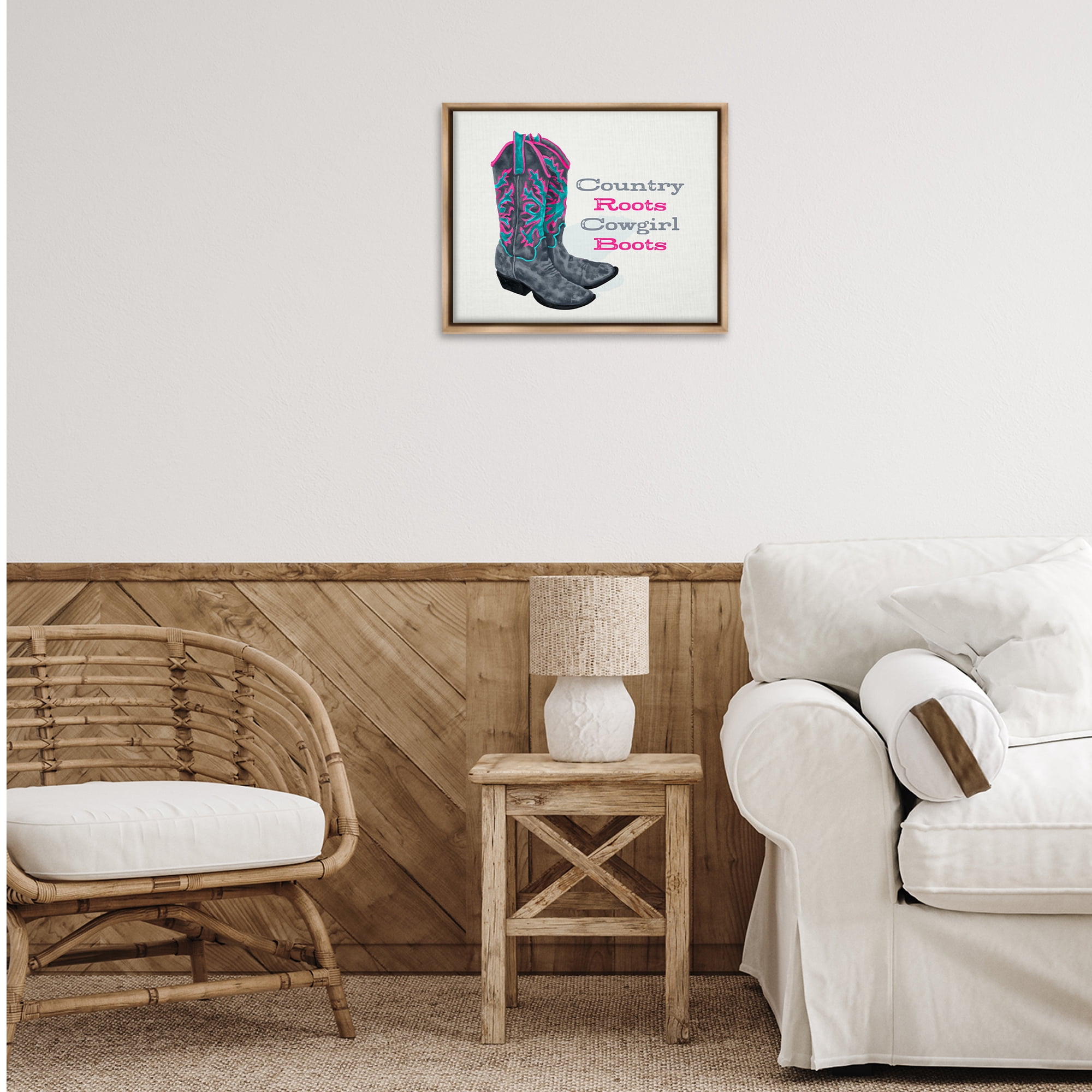 Stupell Industries Country Roots Phrase Typography Painting Brown Floater Framed Canvas Art Print Wall Art, 21 x 17