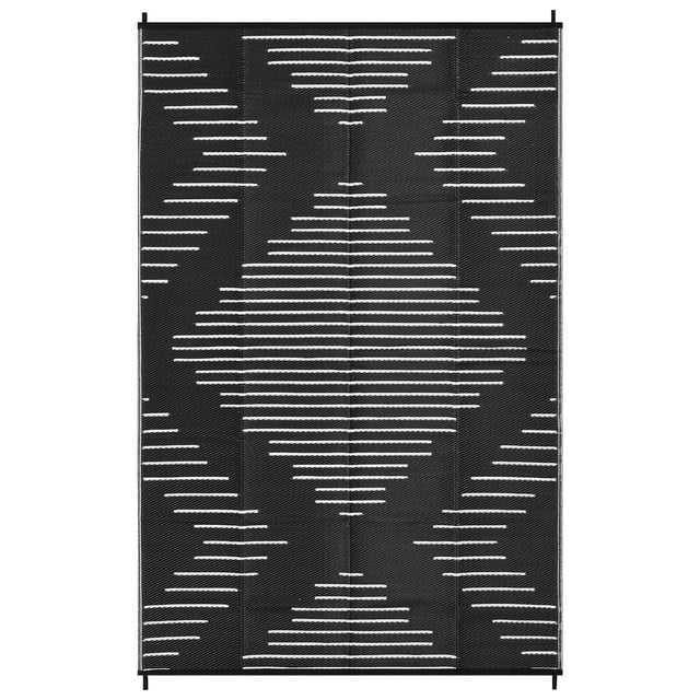 Reversible Waterproof Outdoor Rug - Plastic Patio Mat - Easy Clean, Carry Bag, Lightweight - 6x9ft Black and White - USA Spec