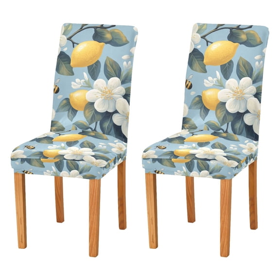 Yayeee 2 Pack Dining Chair Covers Stretch Parson Chairs Slipcovers Seat Protector, Lemon Pattern