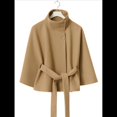 thumbnail image 3 of Ponchos con Mangas de Murciélago para Mujer, Abrigo de Lana con Cuello Alto y Cinturón, Chaqueta Corta de Invierno Caqui L, 3 of 6