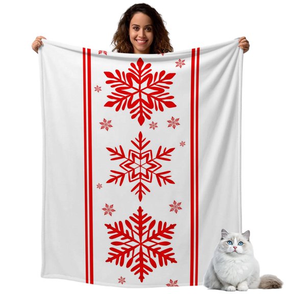 Throw Blanket for Couch, Christmas Snowflake Soft Cozy Warm Flannel Blanket 40x50in, Classic Red Geometric Stripes Lightweight Fleece Throw Blankets for Sofa Bedroom Office All Season Use