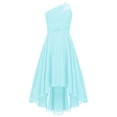 thumbnail image 3 of TTAO Girls High Low Dresses Kids One Shoulder Ruched Chiffon Wedding Bridesmaid Formal Flower Dress Light Blue 14, 3 of 7