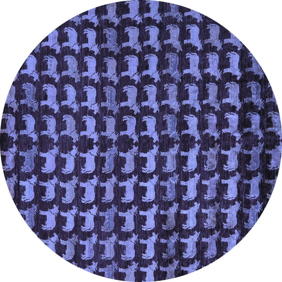 Ahgly Company Machine Washable Indoor Round Abstract Blue Modern Area Rugs, 4' Round