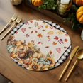 thumbnail image 5 of Fall Round Placemats Set of 4 Pumpkin Squirrel Place Mats Thanksgiving Woven Placemat Sunflower Maple Leaves Black Plaid Linen Circle Braided Table Mat for Kitchen Dining Table Party Decor 15 Inch, 5 of 9