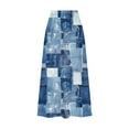 thumbnail image 3 of Mnyycxen Women's Vintage Graphic Denim Skirts Block Color Elastic High Waist Maxi Skirt A-line Skirt with Pockets, 3 of 5