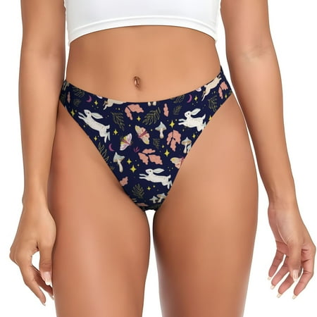 Rabbit Mushroom Butterfly Leaf Thongs for Women - No Show Seamless Womens Thongs Underwear  Stretch G String Thongs for Women  Ladies Breathable Sexy Thong Bikini Panties Briefs