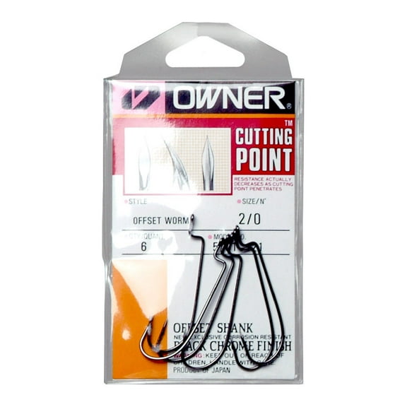 Owner 5101-121 Offset Shank Worm Hook 6 per Pack Size 2/0 Fishing Hook