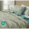 thumbnail image 4 of Chezmoi Collection Presley 3-Piece Printed Paisley Floral Cotton Quilt Set Oversized King Size, Elegant Teal Ivory Brown Paisley Floral, Stone Washed Cotton Breathable Lightweight Bedspread Set, 4 of 9