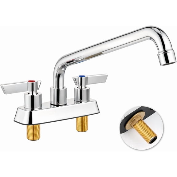 Utility Laundry Sink Faucet Centerest Deck Mount, 2 Lever Handles, Brass Construction, Polished Chrome, with Swivel Spout
