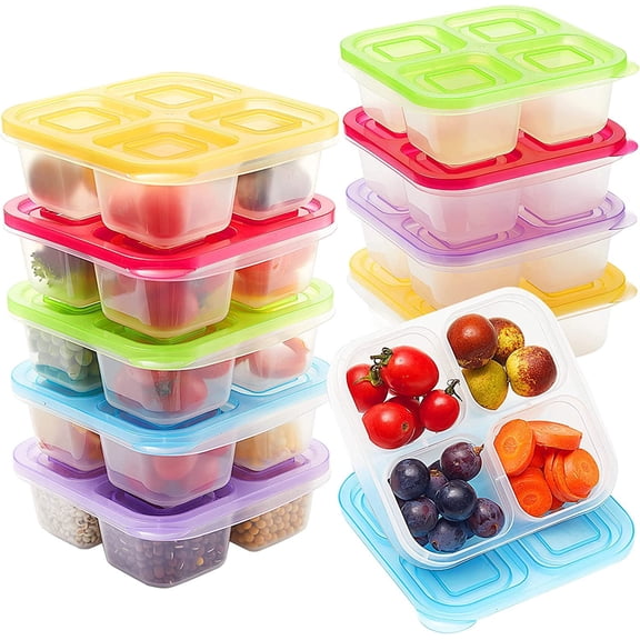 Bento Snack Boxes,4-Compartment Snack Containers,Stackable Food Storage Containers with Lids,Reusable Bento Lunch Boxes,BPA Free Lunch Containers,Food Containers Dishwasher Safe(10 Pack)