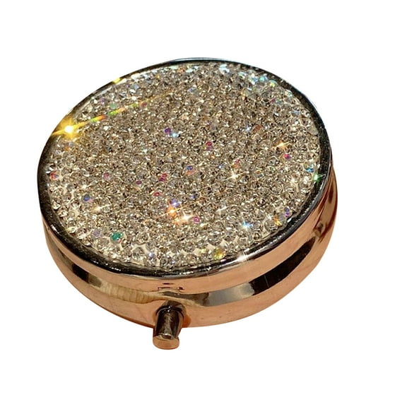 Shoreew Portable Pill Box Medicine Organizer with Sparkling Rhinestones Dustproof Compact Design Pill Tablet Storage Holder