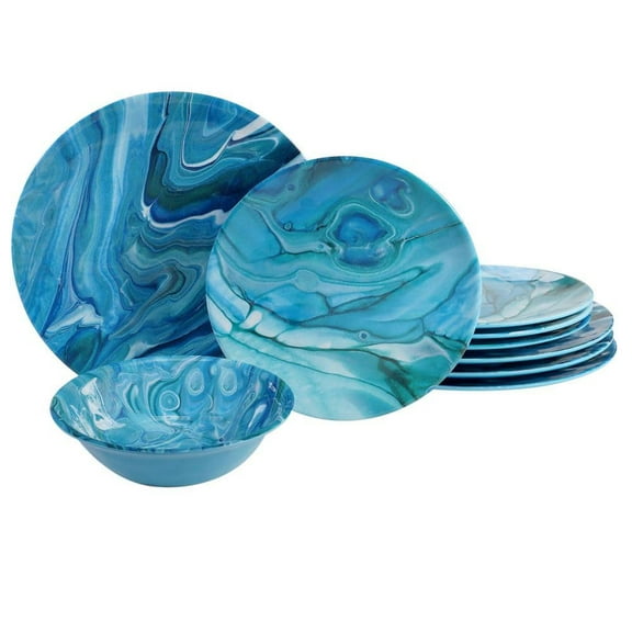 Fluidity 12-Piece Seasonal Multicolored Melamine Dinnerware Set (Service for 4)