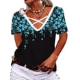 thumbnail image 1 of Gvmfive Women Short Sleeve Tops Criss Cross V Neck Floral Blouse T-shirt, 1 of 2
